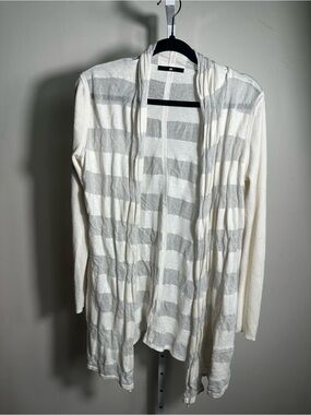 256. Jarbo Silk Cashmere Cotton Steel Striped Open Front Cardigan Sweater M/L